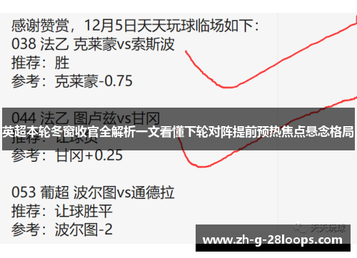 英超本轮冬窗收官全解析一文看懂下轮对阵提前预热焦点悬念格局